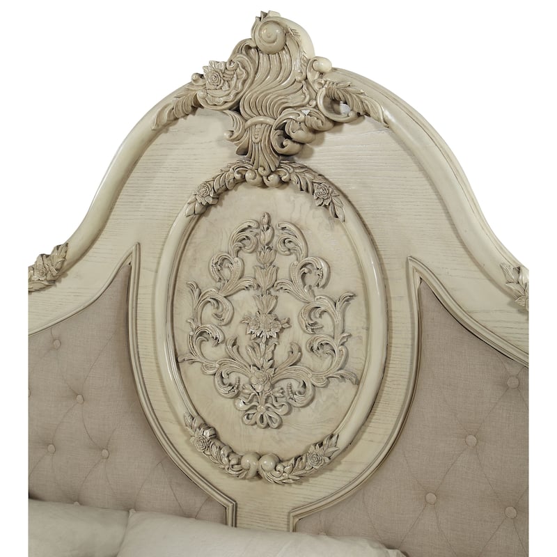 Versaille Beige and Antique White Button Tufted Queen Bed