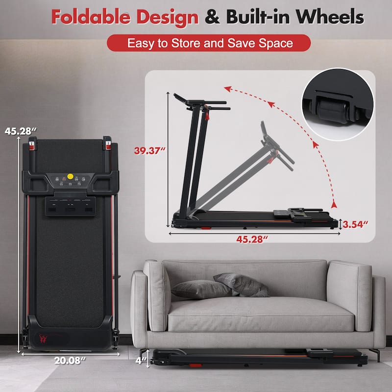 Portable Treadmills for Home with Handle, with 265 Lbs Capacity, 3.0HP Treadmill with 4 Adjustable Support Feet