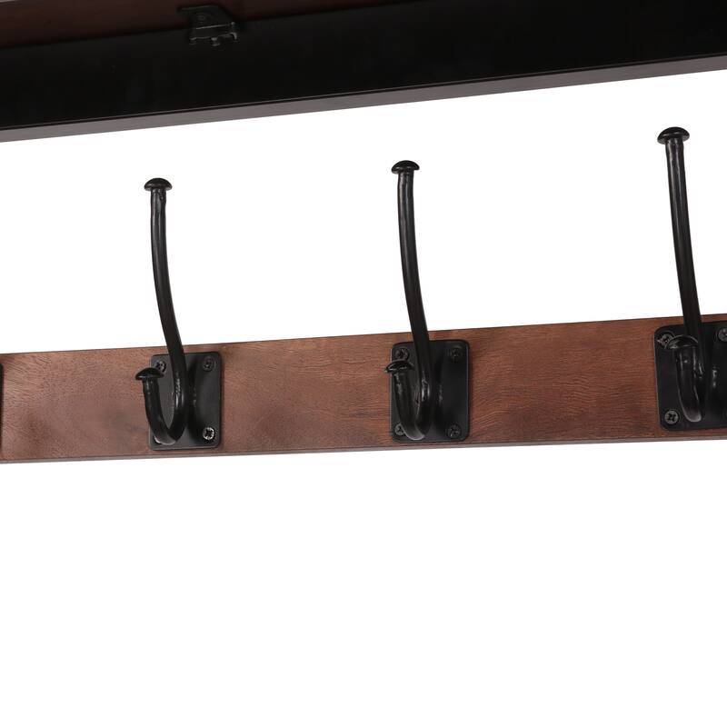 Industrial Style Coat Rack, Multi-Functional Coat Rack with 5 Hooks, Bench, Handcrafted Design