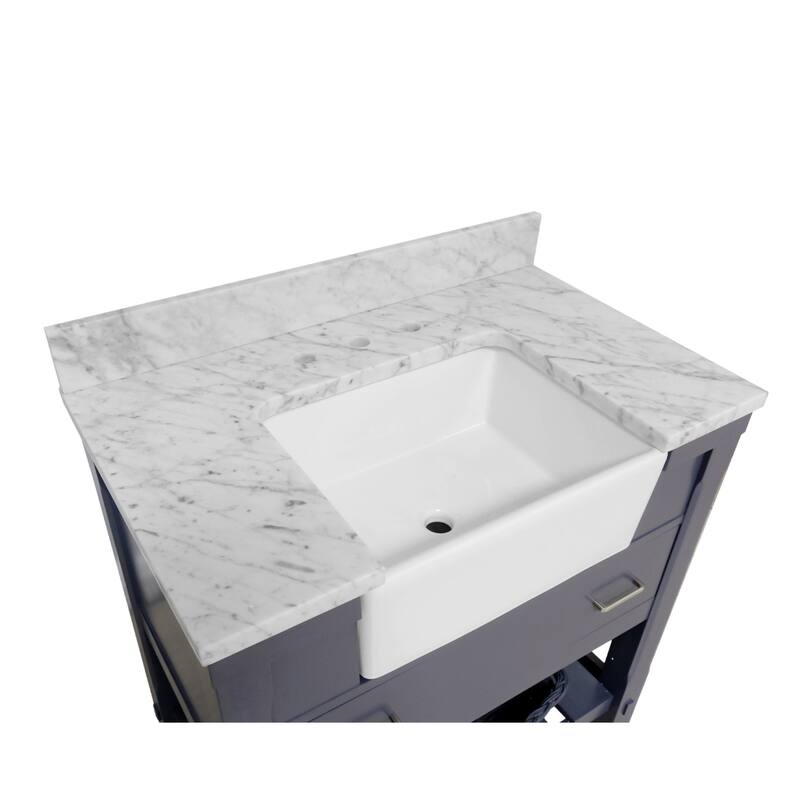 KitchenBathCollection Charlotte 36" Farmhouse Bathroom Vanity with Carrara Marble Top