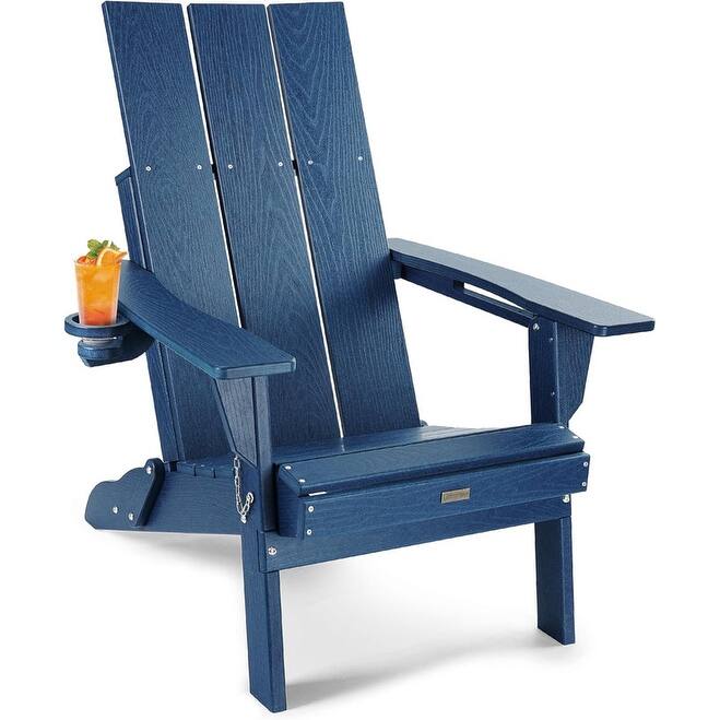 WINSOON Modern HDPE Outdoor Folding Adirondack Chair With Cup Holder
