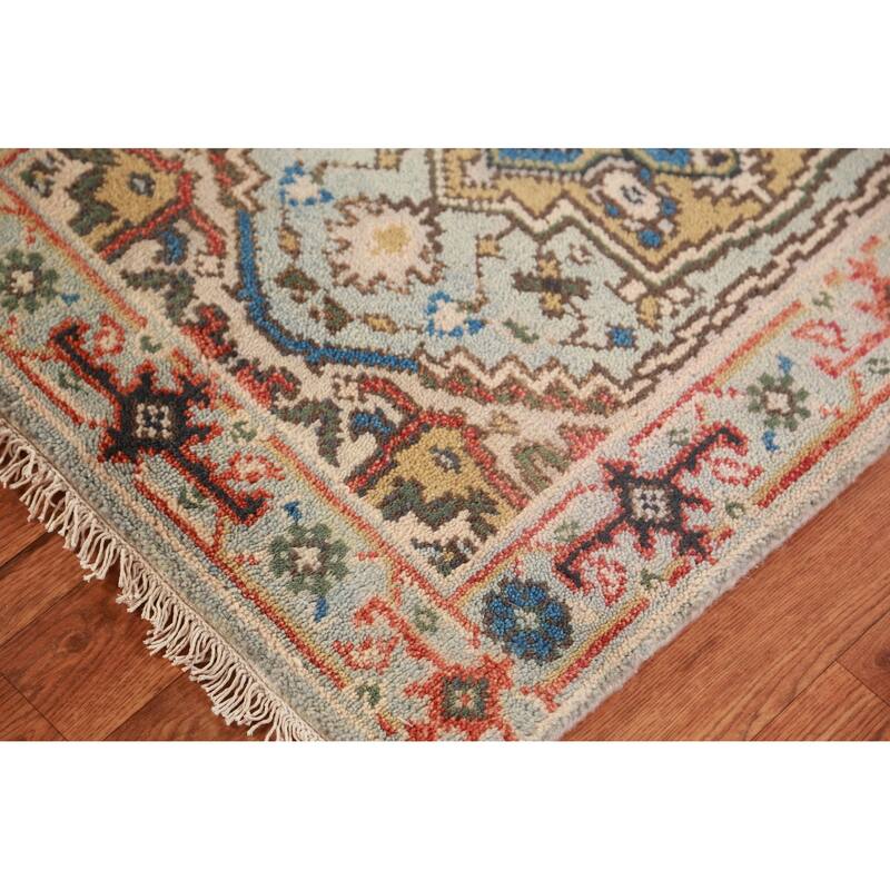 Geometric Blue Heriz Serapi Oriental Rug Handmade Wool Carpet - 2'0" x 3'0"