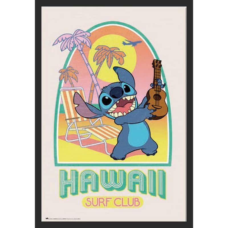 Stitch - Hawaian Surf Club Framed Art Poster - 24 x 36 Inch