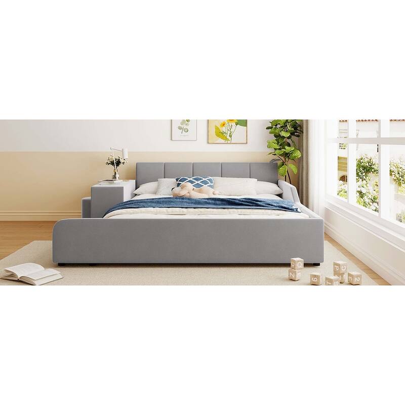 Grounded Bed, Mother & Child Bed with Bedside Desk & Round Stool