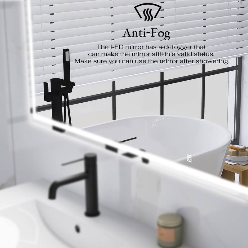 Rectangular Frameless Anti-Fog Multi-functional Wall-Mount LED Bathroom Vanity Mirror
