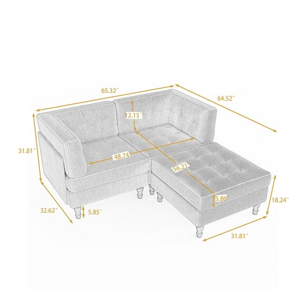 dimension image slide 0 of 5, Madison Oversized Upholstered Corduroy Modular Sectional Sofa