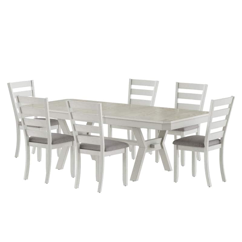 VECELO Dining Table and Chairs Set for 4-6 Persons Extendable Kitchen Dining Room Table Set