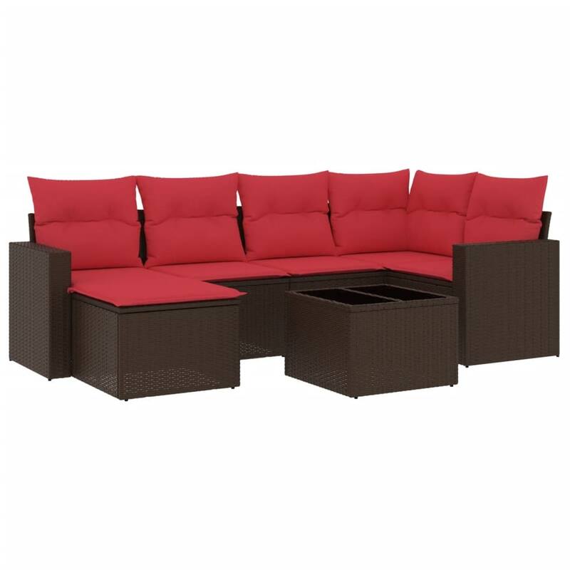 vidaXL Patio Sofa Set with Cushions Outdoor Conversation Furniture Poly Rattan - 25.8" x 24.4" x 27.2"
