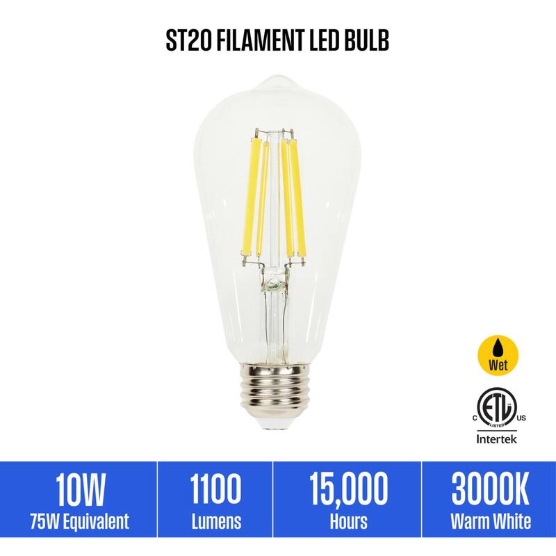 Westinghouse Lighting 10 Watt (75 Watt Equivalent) Clear ST20 Dimmable Filament LED Light Bulb, Medium Base, 6 Pack - 6-Pack