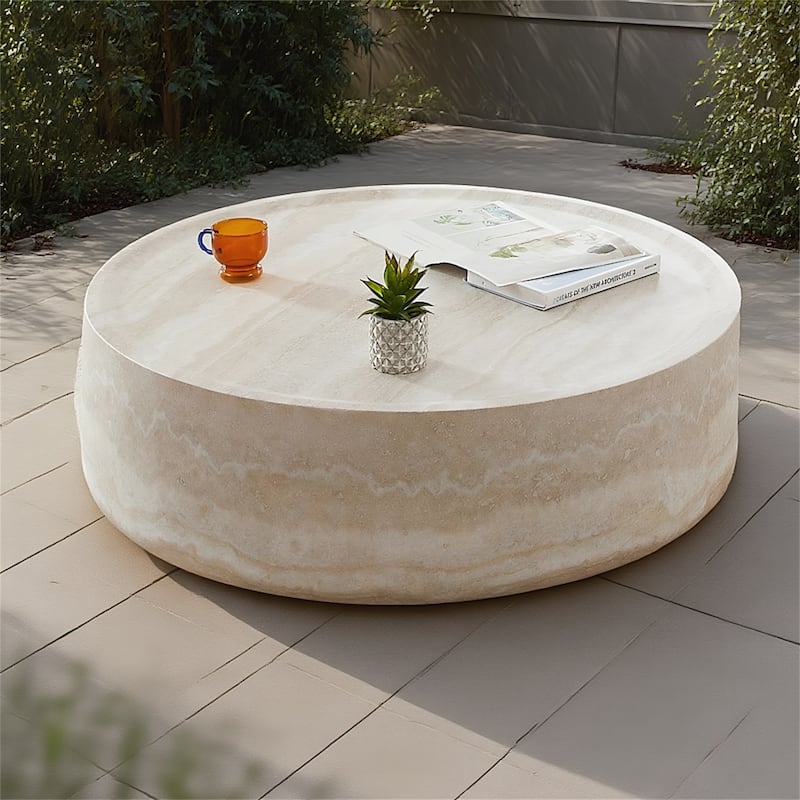 Modern Coffee Tables Tea Faux Travertine Textured Table, No Need Assembly