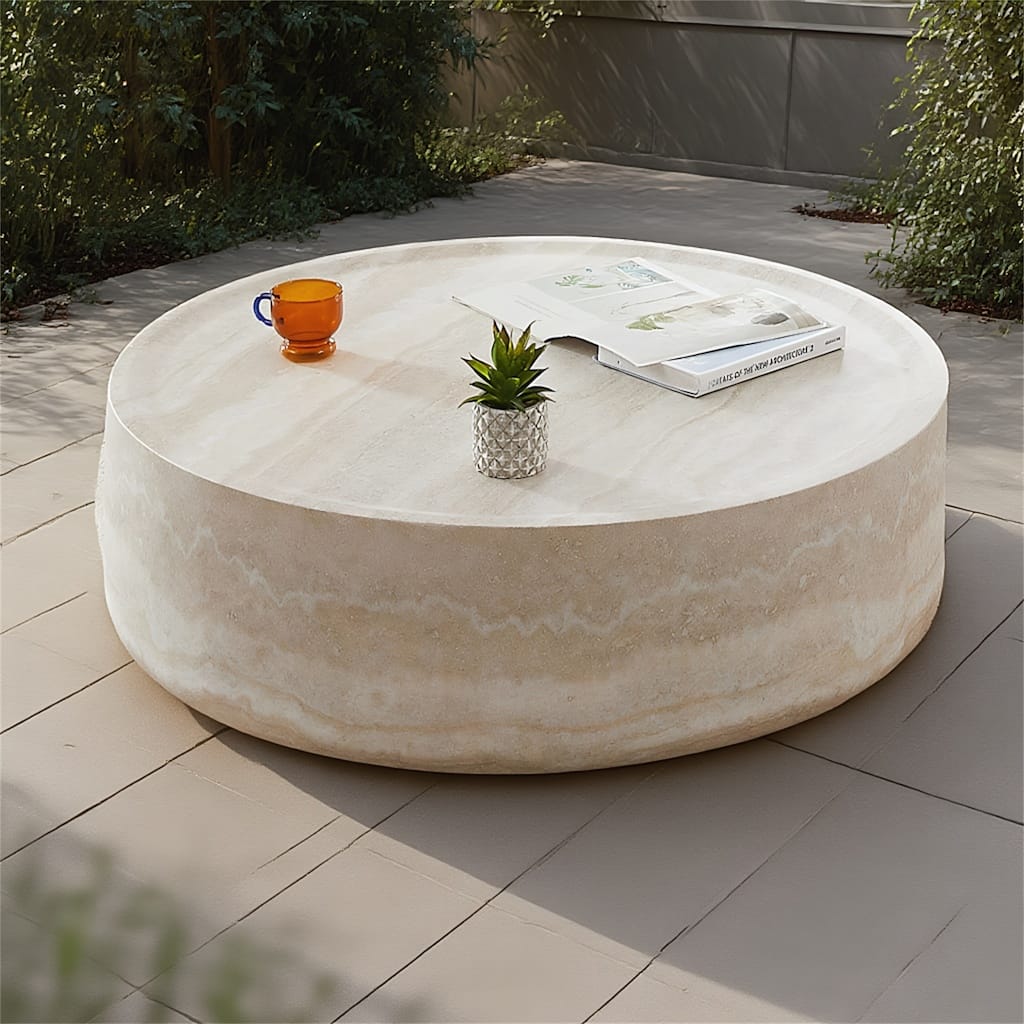 Modern Coffee Tables Tea Faux Travertine Textured Table, No Need Assembly