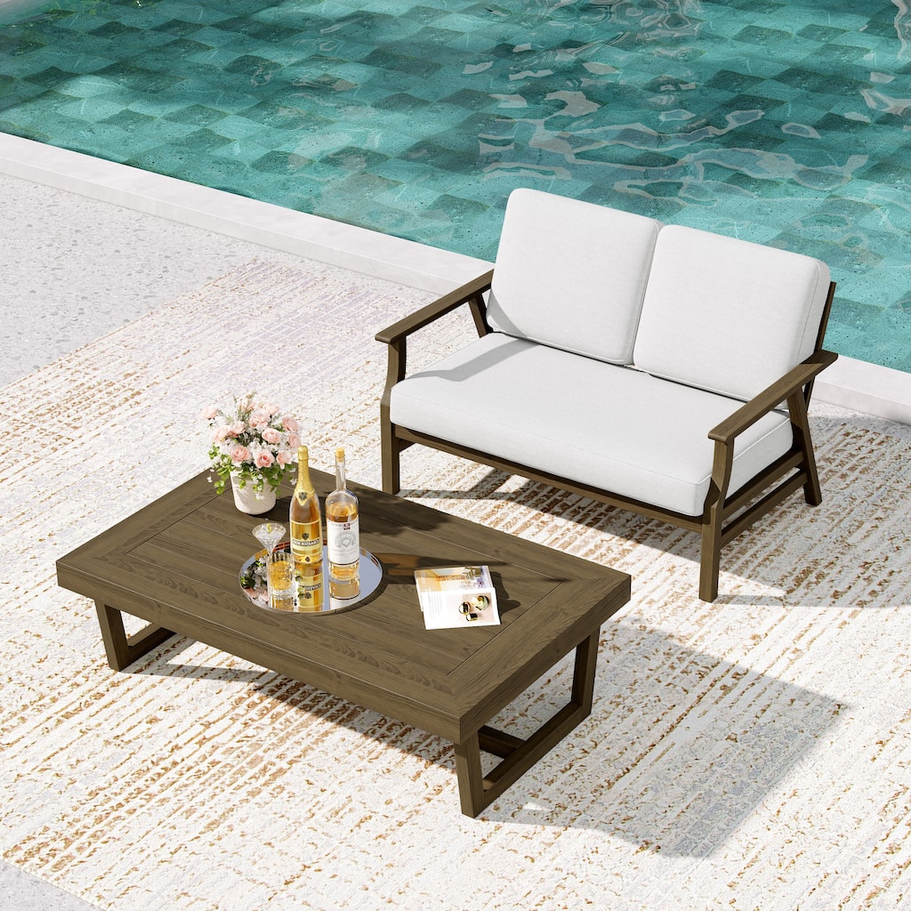 2-Piece Teak Outdoor Loveseat Set with Table.