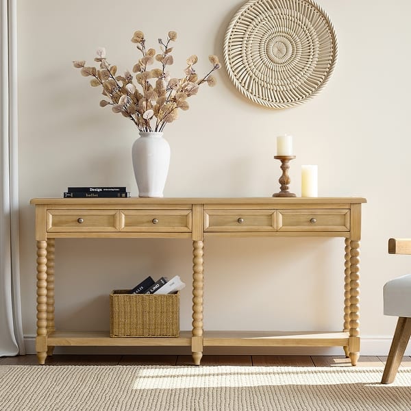 slide 2 of 28, HUALAL HOME Dennis Farmhouse Modern 2-Drawers Wood Console Table with Solid Wood Legs