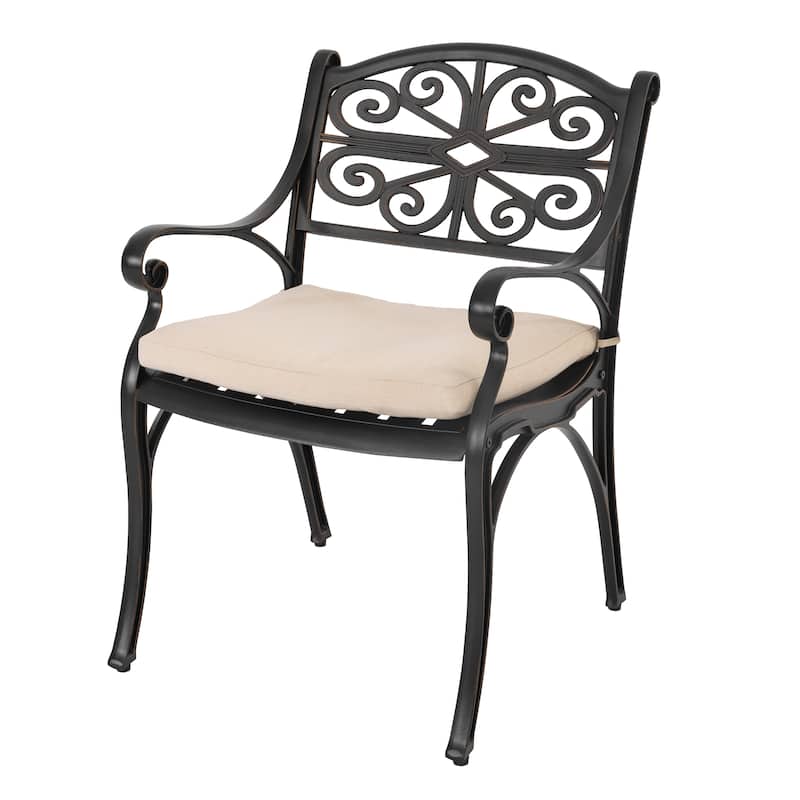 Outdoor Cast Aluminum Bistro Set of 3 with Umbrella Hole and Cushions