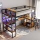 preview thumbnail 16 of 28, Metal Loft Bed Twin Size Bed Frame with Long Desk and Several Storage Shelves Under the Bed, Controllable LED & Charging Station Black - Twin