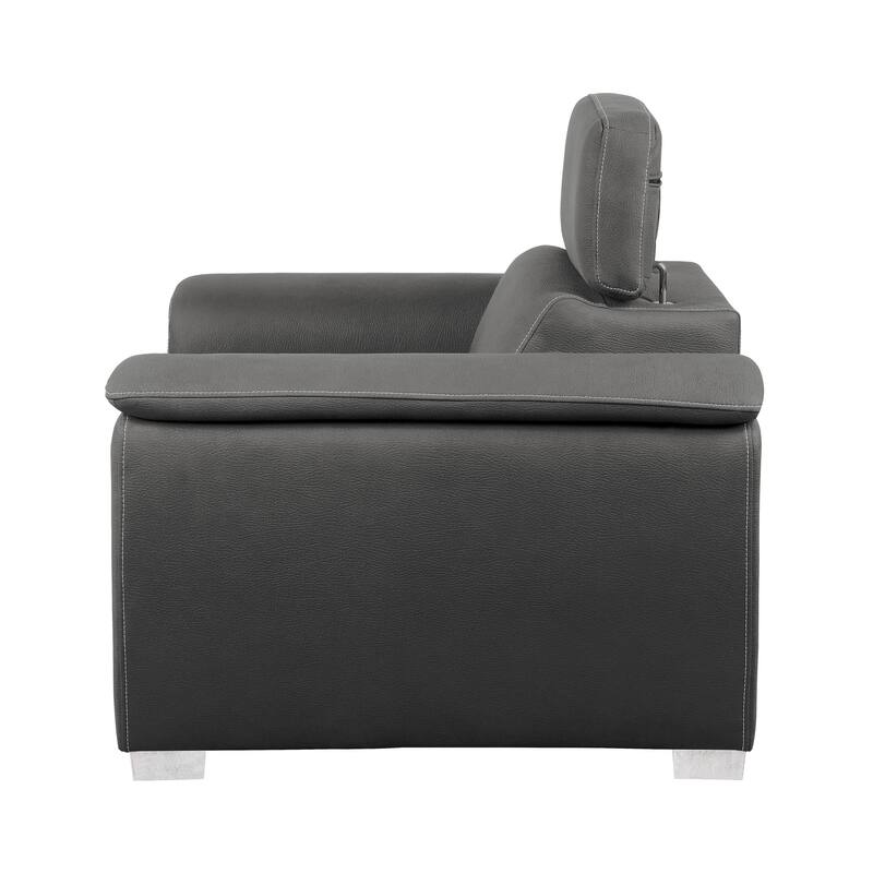 Rida 45 Inch Chair, Pull Out Ottoman, Adjustable Headrest, Solid Wood, Gray