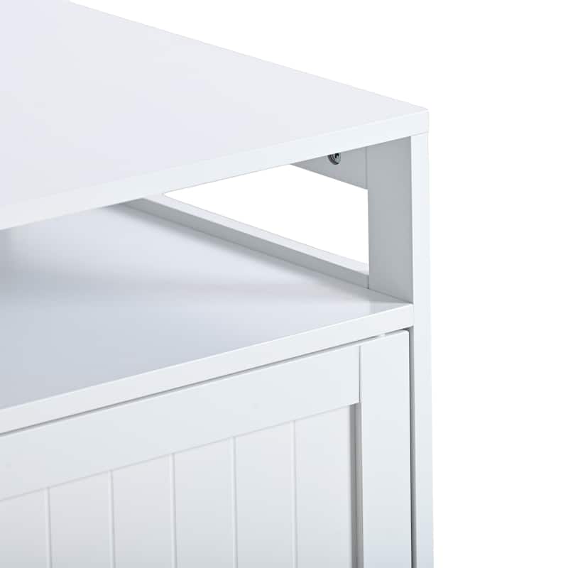 Anmytek White Large Wooden Cat Litter Box Enclosure Furniture with Hidden Plug 2 Doors Cat Washroom Storage Bench Side Table