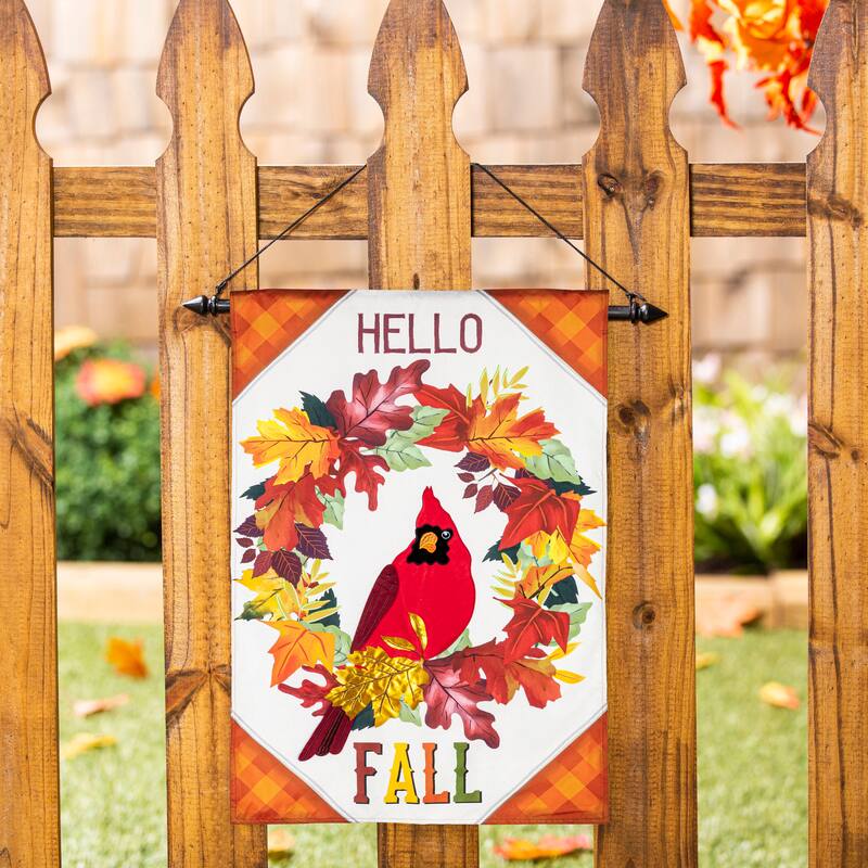 Hello Fall Cardinal Wreath Garden Linen Flag