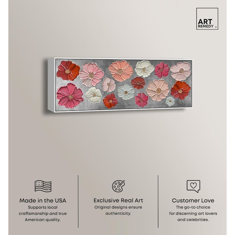 Floral Impasto Silver Panoramic Canvas by Art Remedy