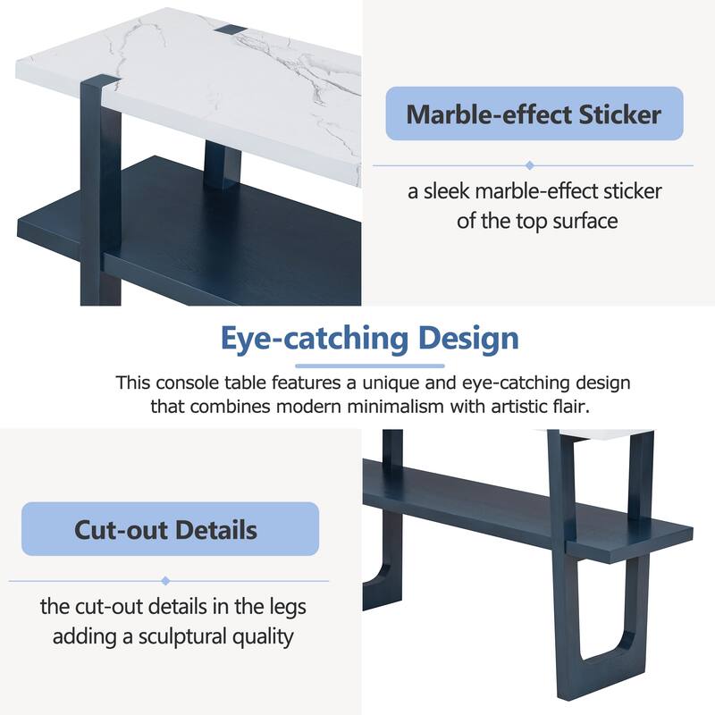 Elegant Console Table with Marble-Effect Top and Versatile Storage Solutions for Entryway and Living Room