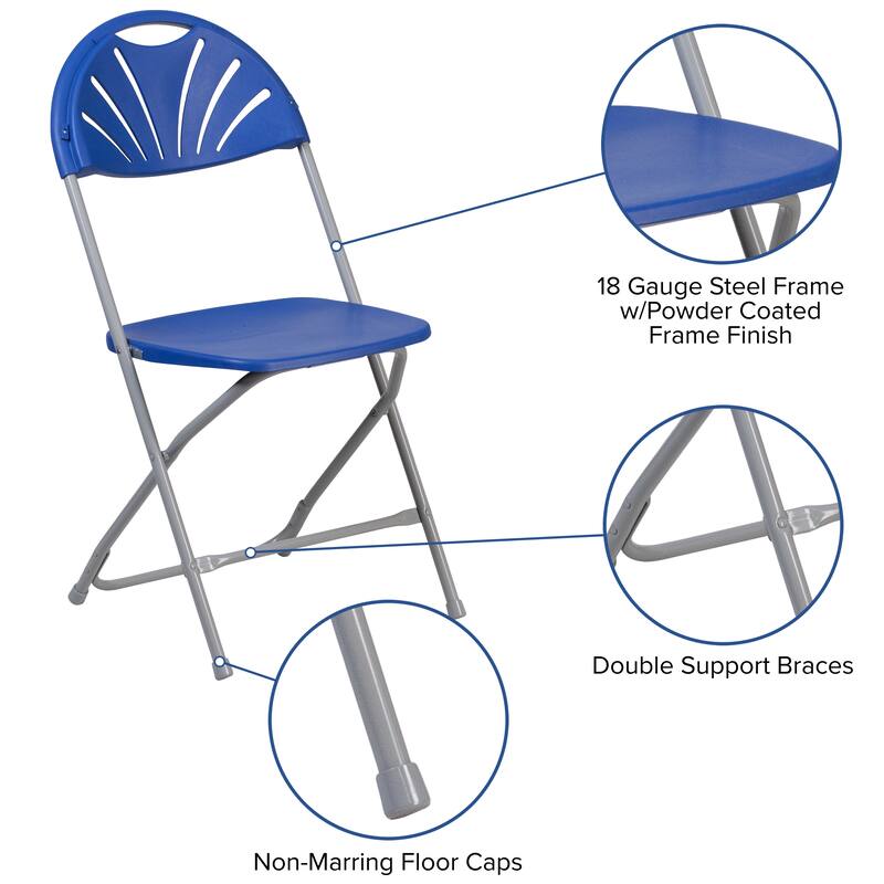 8 Pack 650 lb. Capacity Plastic Fan Back Folding Chair