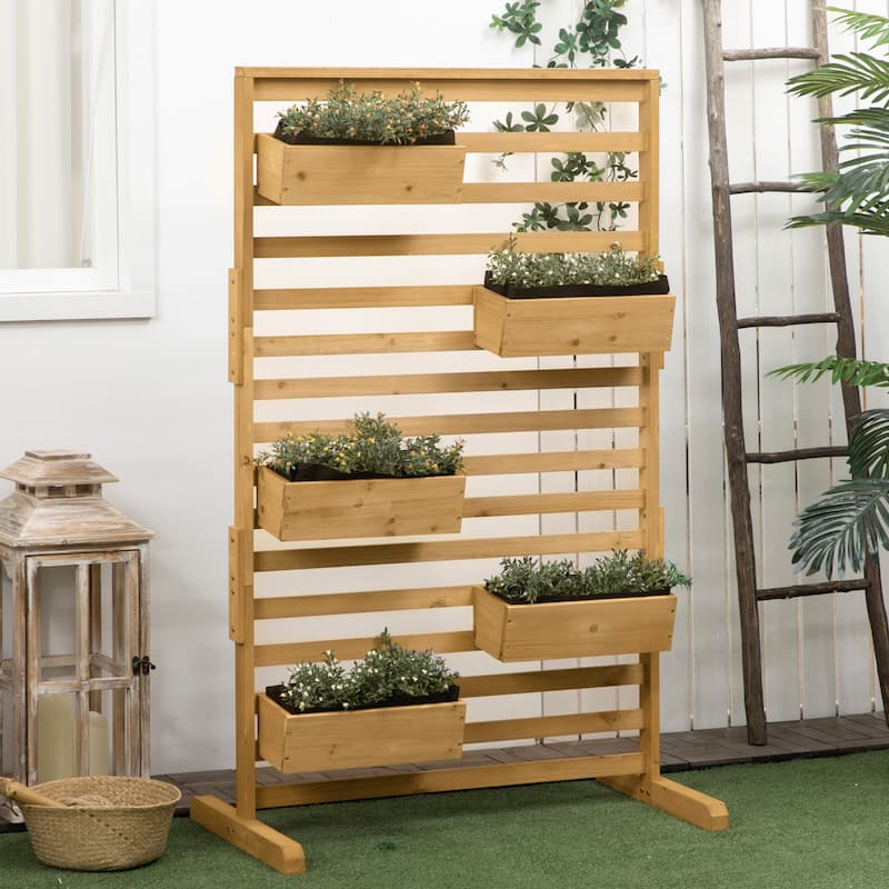 Vertical Raised Planter Box 5-Tier Plant Stand with Decorative Trellis