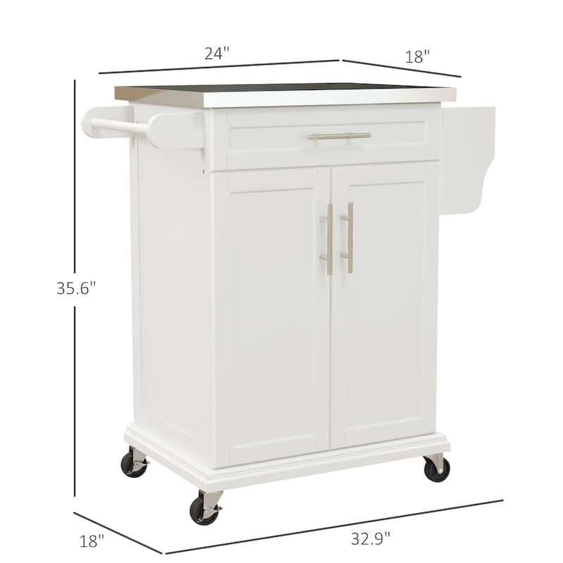 Kitchen Island on Wheels, Rolling Kitchen Cart with Stainless Steel Countertop, Drawer, Towel Rack and Spice Rack