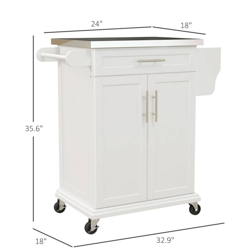 Kitchen Island on Wheels, Rolling Kitchen cart with Stainless Steel Countertop, Drawer, Towel Rack and Spice Rack
