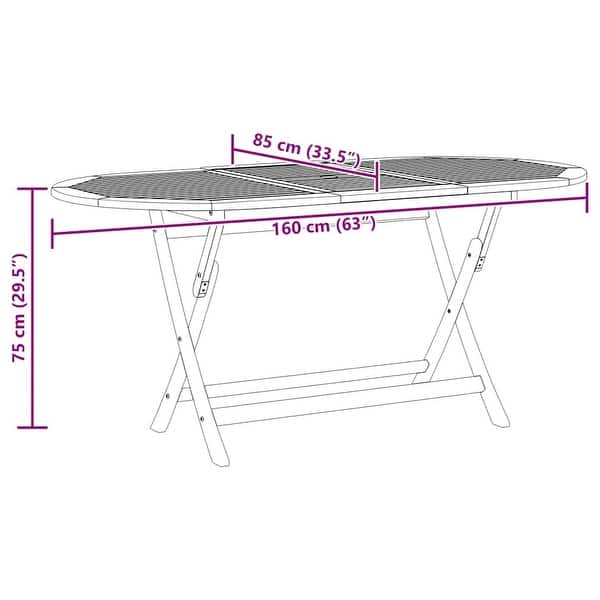 dimension image slide 1 of 2, vidaXL Folding Patio Table 63"x33.5"x29.5" Solid Eucalyptus Wood