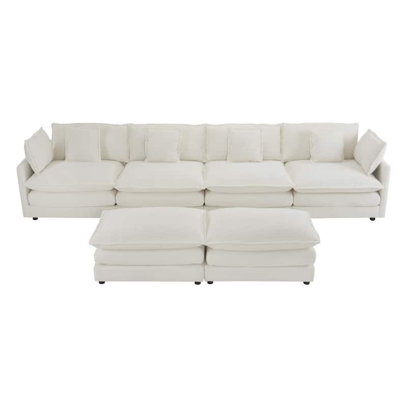 149.6" Corduroy Upholstered U-Shaped Modular Sectional Sofa with Side Storage Pockets