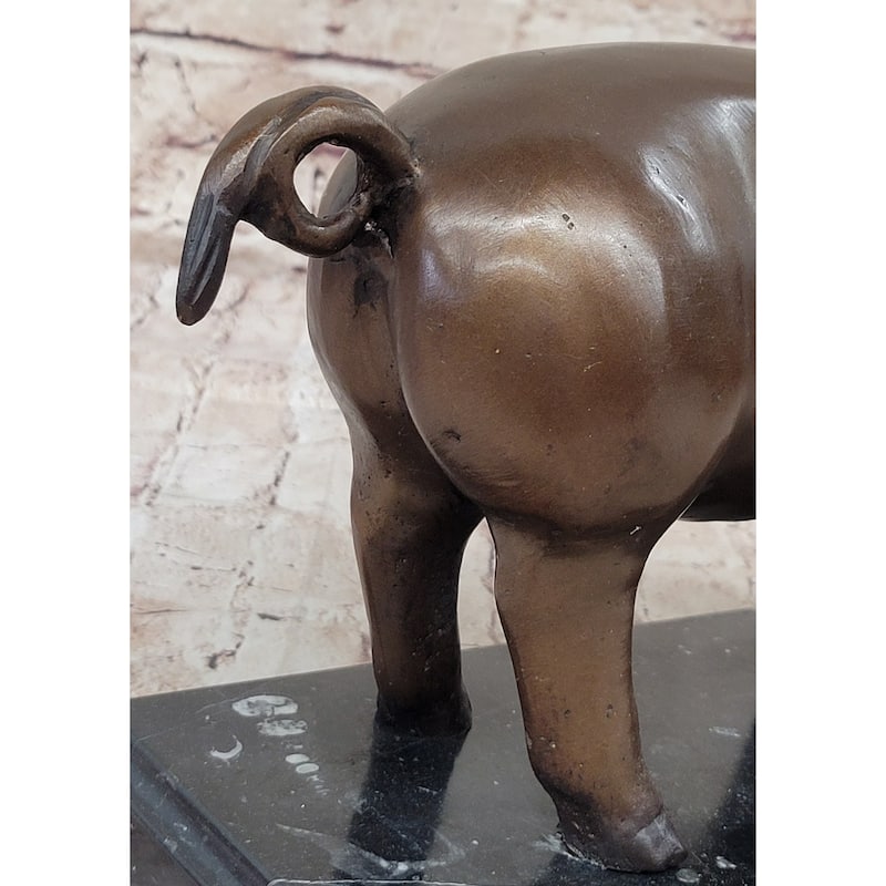 Bronze Metal Pig Sculpture Statue Figure On Marble Base Signed Art Decor Farm Animal