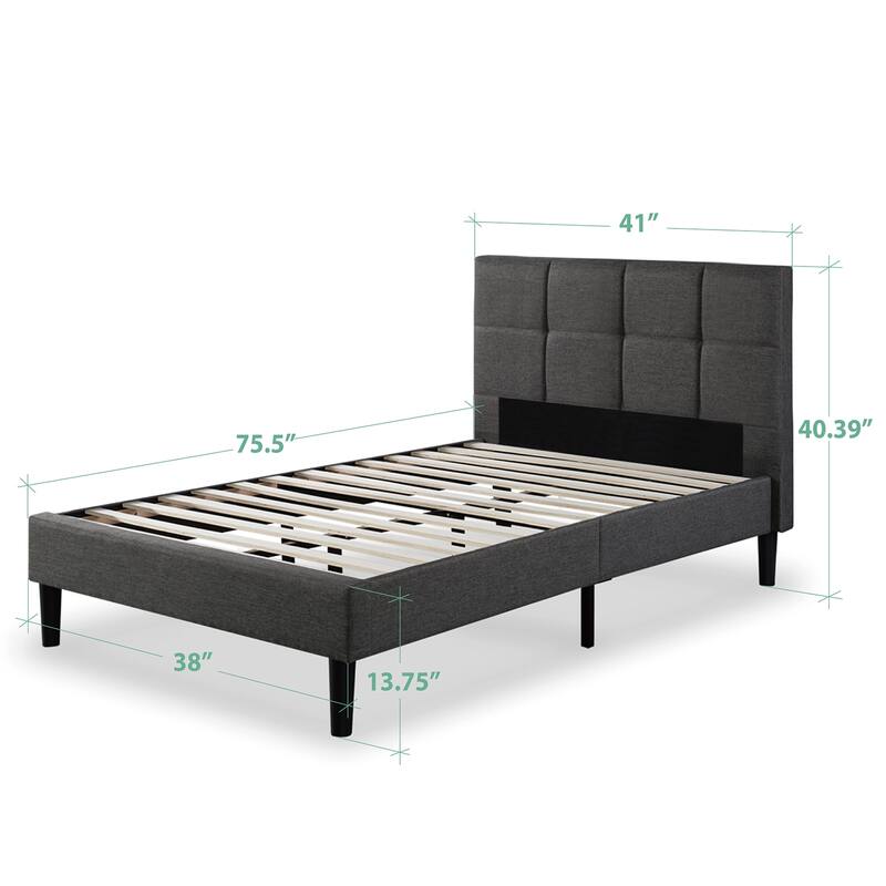 Priage by ZINUS Grey Upholstered Square Stitched Platform Bed Frame