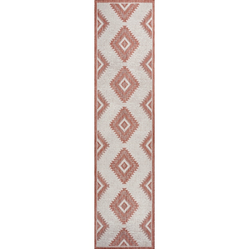 JONATHAN Y Aimee Geometric Moroccan Diamond Black/Cream Indoor/Outdoor Area Rug - 2 X 8 - Salmon/Cream