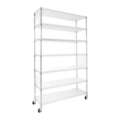 7 Tier Metal Shelves, NSF Height Adjustable Metal Garage Storage Shelves with Wheels - 7 Tier