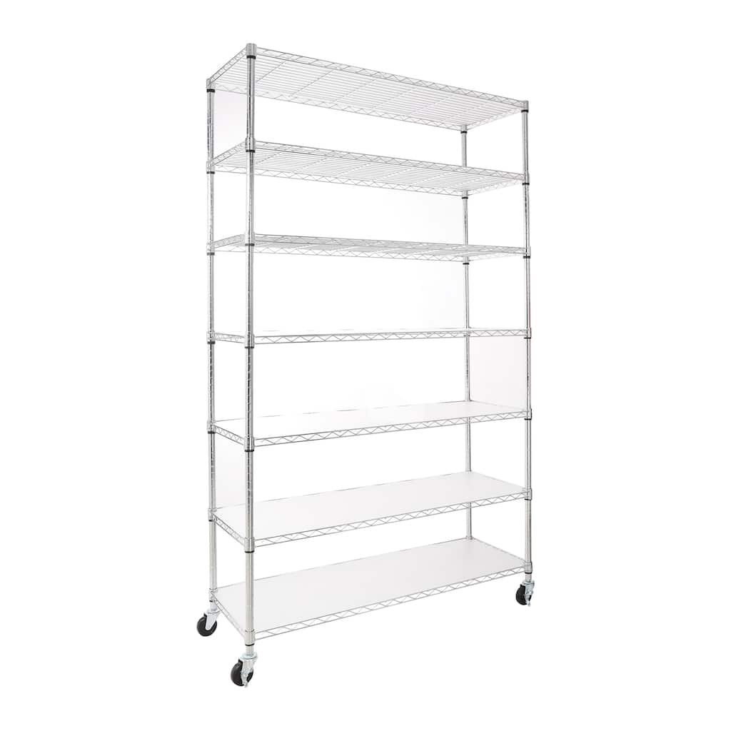 7 Tier Metal Shelves, NSF Height Adjustable Metal Garage Storage Shelves with Wheels - 7 Tier