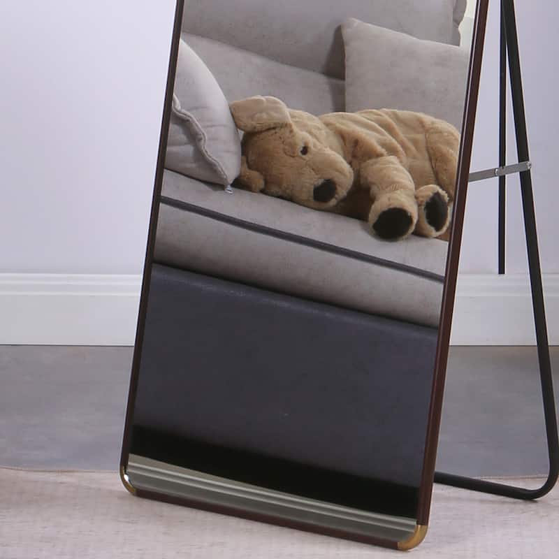 Roomfitters Floor Standing Full-Length Mirror with Walnut Frame, 60"x16.5" Wall Mounted Dressing Mirror for Bedroom