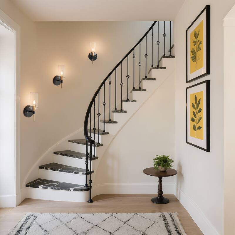 Modern Farmhouse 1-Light Black Gold Wall Sconce Light Fixture with Glass Shade