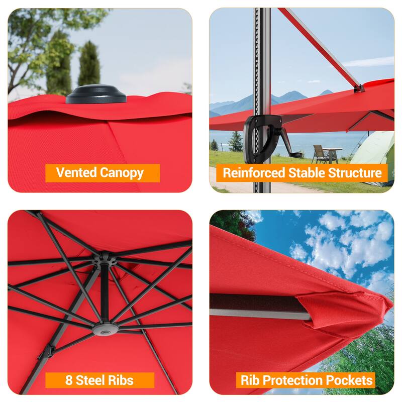 BONOSUKI 10x8FT Cantilever Patio Umbrella 360 Rotation and Canopy