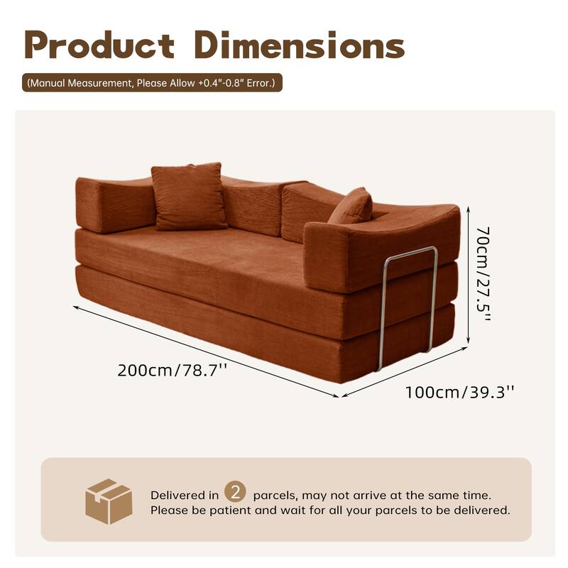 2-in-1 Convertible Sofa Bed, Memory Foam Mattress, No Assembly, Space-Saving for Living Room, Bedroom