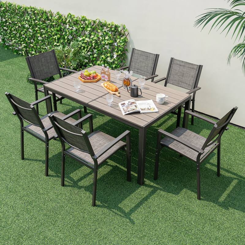 Gymax Patio Chair Set of 6 w/Breathable Fabric Seat & Heavy-Duty Metal