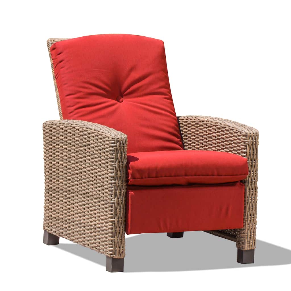 GDFStudio - Wicker Reclining Patio Chair, All-Weather Outdoor Recliner with Red Cushion for Ultimate Relaxation