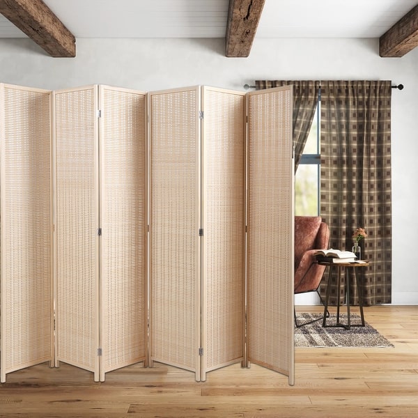 6Panel Natural Room Divider,Folding Privacy Screens, Freestanding Room