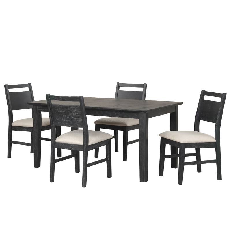 Saby 5pc Dining Table Set, 4 Side Chairs, Black Rubberwood, Light Brown
