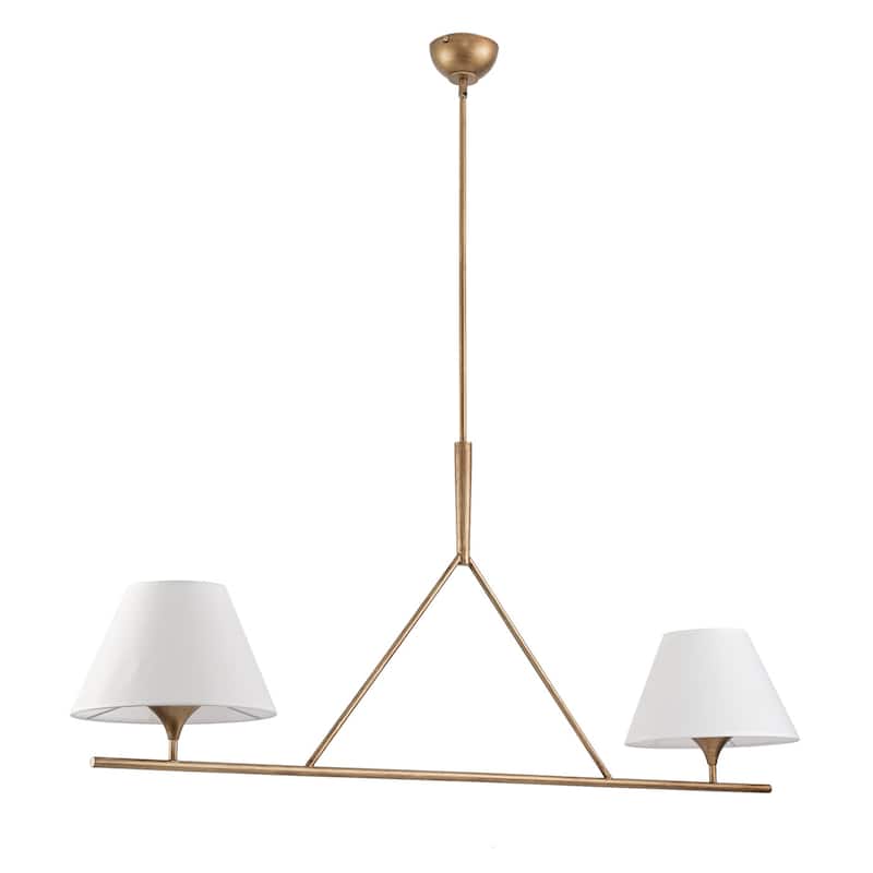 Farmhouse 2-Light Linear Kitchen Island Chandelier with White Fabric Lampshades