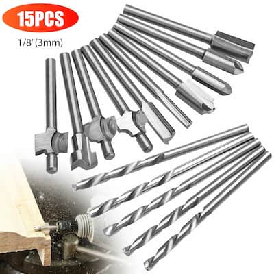 15 Pcs 1/8" Router Drill Bits Set for Dremel Rotary Tool