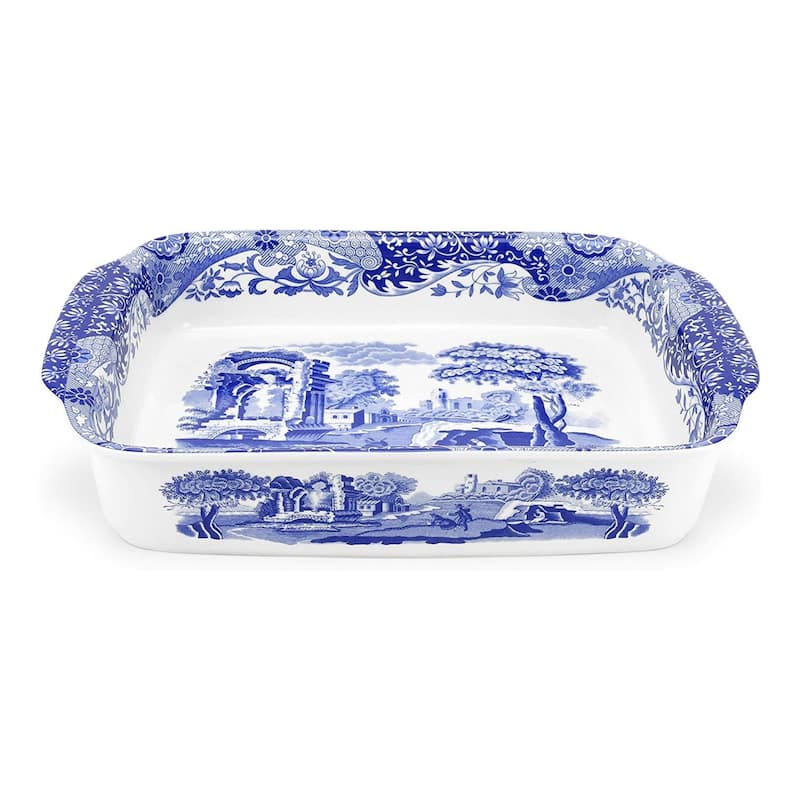 Spode Blue Italian Large Rectangular Handled Dish - 15.5 x 11.25 x 2.75 in