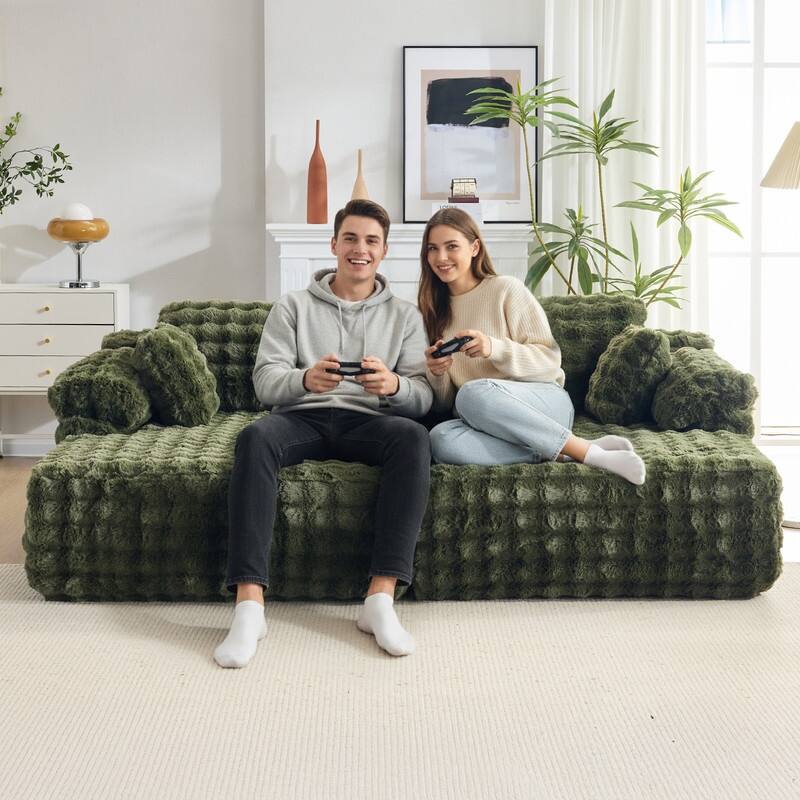 93" Velvet King Size Chaise Lounge Sofa Bed Sleeper Sofa with Dual Mattress