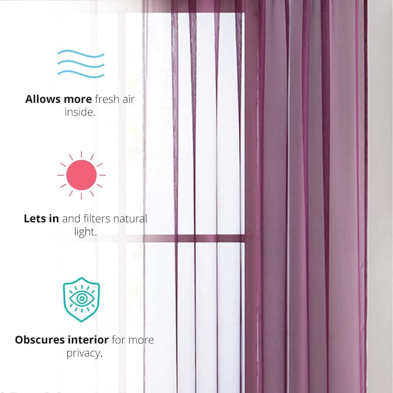 HLC.me Geneva Sheer Voile Window Treatment Rod Pocket Curtain Panels Bedroom and Living Room (Set of 4)