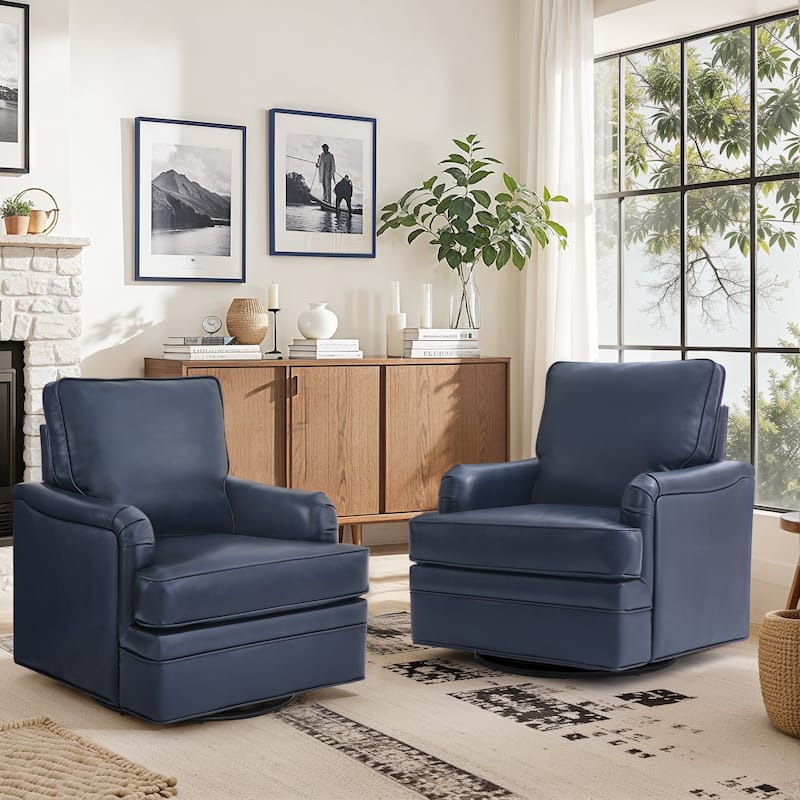 LUE BONA Modern Swivel Accent Chair Leather Armchair for Living Room - 30" W x 32" D x 36" H - Red Brown