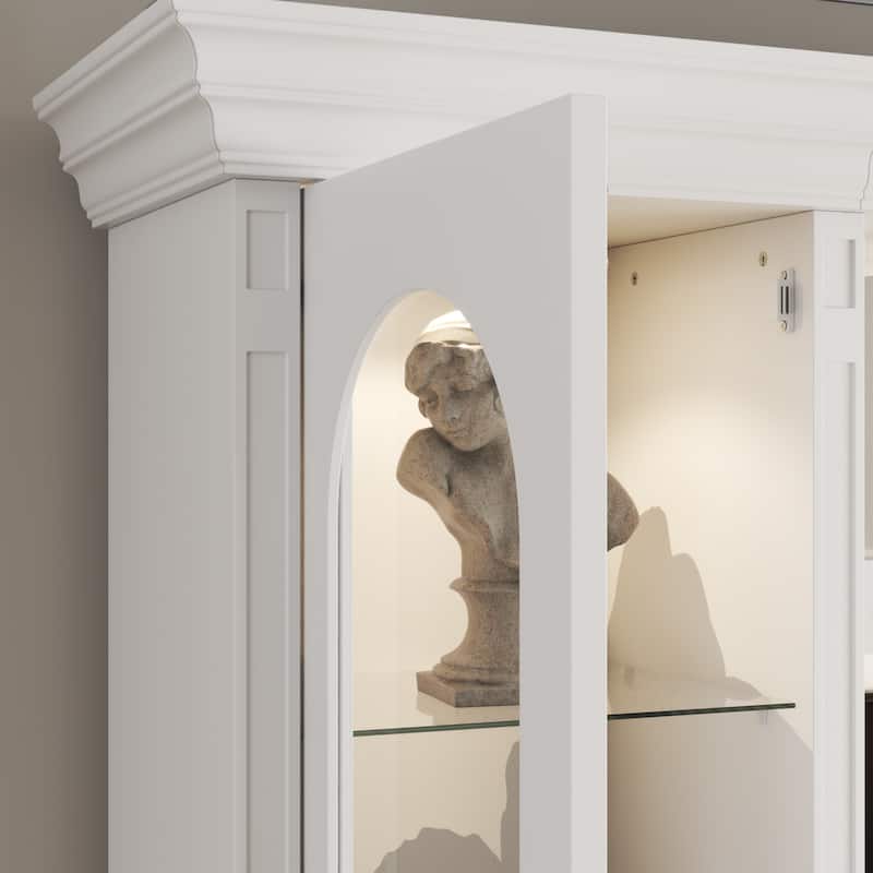 101.7" Large Entertainment Center with LED Spotlights TV Stand with Hutch & Glass Display Cabinets, Media Console Storage Unit